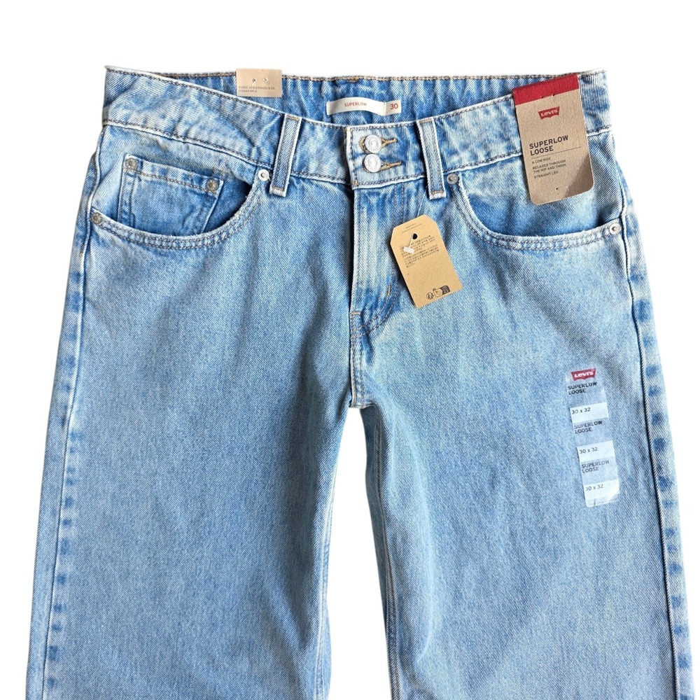 Levis Wide Leg Jeans Women's 30x32 Blue Low-Rise SuperLow Y2K Grunge Skater - Picture 8 of 11